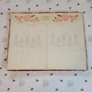 Pioneer Pillow Cases Boxed Set White on White Embroidery, MCM SEALED  USA